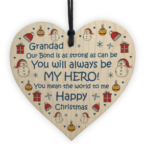 Red Ocean Grandad Happy Christmas Novelty Wooden Heart Gift For Grandad Grandparents