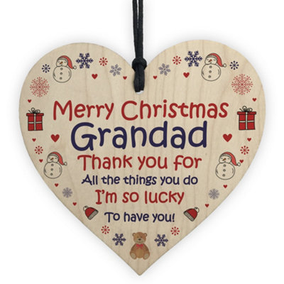 Red Ocean Grandad Merry Christmas Gifts Novelty Wood Heart Bauble Grandparent Gift For Him Men