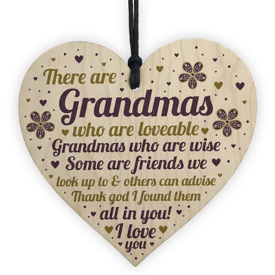 Red Ocean Grandma Gifts Wooden Heart Grandma Decoration THANK YOU Gift ...