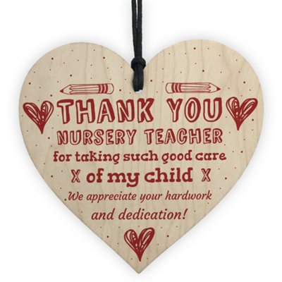 Red Ocean Handmade Wooden Hanging Heart Plaque Gift For Nursery Teacher ...