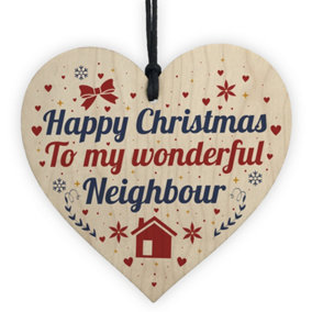 Red Ocean Happy Christmas Card Neighbour Wooden Heart Plaque Friendship Gift Handmade Xmas Bauble THANK YOU