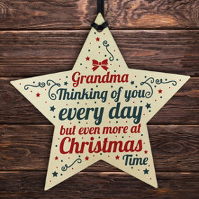 Red Ocean In Memory Hanging Wooden Star Christmas Tree Decoration Grandma Memorial Bauble Remembrance Keepsake