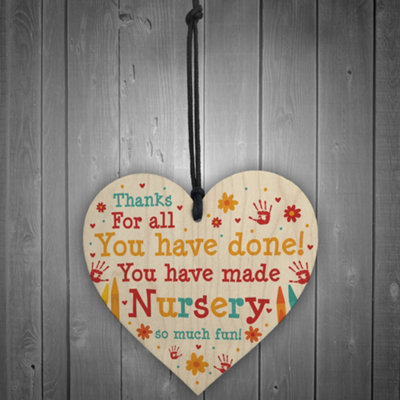Red Ocean Leaving Nursery Gift Wooden Heart Thank You Nursery Teacher ...