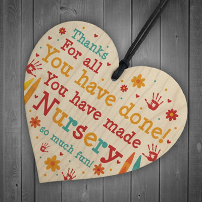 Red Ocean Leaving Nursery Gift Wooden Heart Thank You Nursery Teacher ...