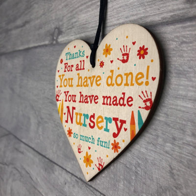 Red Ocean Leaving Nursery Gift Wooden Heart Thank You Nursery Teacher ...