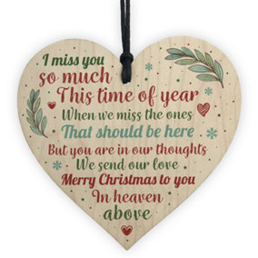 Red Ocean Memorial Christmas Poem Tree Decoration Bauble Wooden Heart Plaque Quote Heaven Friendship Family Gifts
