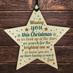 Red Ocean Missing You This Christmas Wooden Star Tree Memorial Decoration Ornament Gift