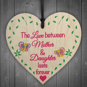 Red Ocean Mother Daughter Love Lasts Forever Wooden Hanging Heart Plaque