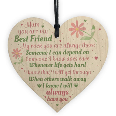 Red Ocean Mum Mumy Best Friend Friends Plaque Wooden Heart Birthday 