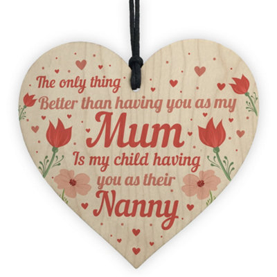 Red Ocean Mum Nanny Gifts Wooden Heart Mothers Day Gift Card New Baby