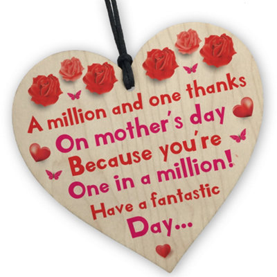 Red Ocean Mum One In A Million Wooden Hanging Heart Keepsake Gift For Mum For Mothers Day From