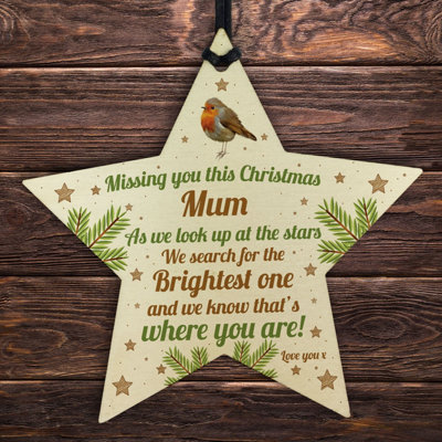 Red Ocean Mum Robin Memorial Chirstmas Tree Bauble Wooden Star Xmas ...