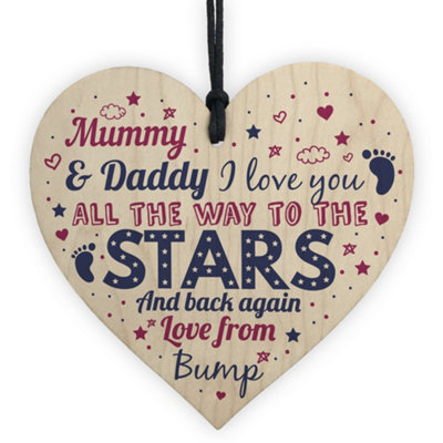 Red Ocean Mummy To Be Gifts Daddy To Be Card Wooden Heart From Bump ...