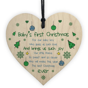 Red Ocean Newborn Baby First Christmas Wood Heart Tree Decoration Bauble Keepsake Gifts For Son