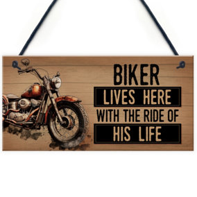 Red Ocean Novelty Motorcycle Motorbike Sign Funny Biker Gifts For Husband Hanging Wall Plaque For Man Cave, Garden Shed