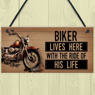 Red Ocean Novelty Motorcycle Motorbike Sign Funny Biker Gifts For Husband Hanging Wall Plaque For Man Cave, Garden Shed