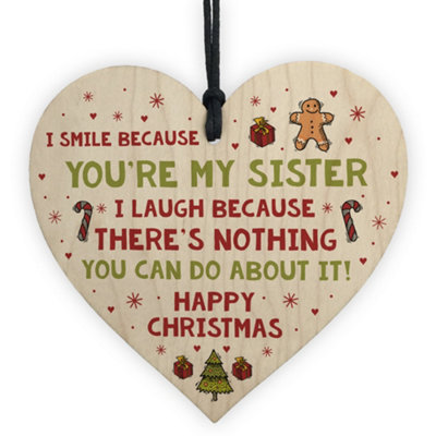 Red Ocean Novelty Sister Christmas Gift Wooden Heart Quirky Sister