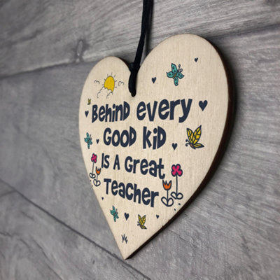 Red Ocean Nursery Teacher Thank You Gift Wood Heart Teaching Assistant ...