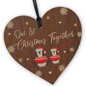 Red Ocean Our 1st Christmas Together 2023 Wooden Tree Decoration Hanging Gift For Couple Boyfriend Girlfriend Gifts