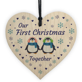 Red Ocean Our First 1st Christmas Together Wooden Bauble Heart Christmas Tree Gift for Couple