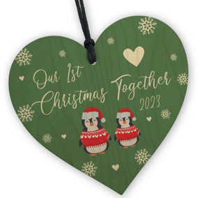 Red Ocean Our First Christmas Together 2023 Christmas, Hanging Wooden Heart Bauble Tree Decoration, 1st Christmas