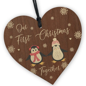 Red Ocean Penguin Couple Christmas Ornaments Our First Christmas Together Tree Decoration Couple