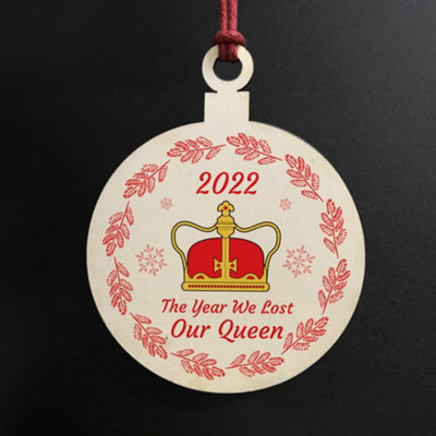 Red Ocean Queen Elizabeth II Memorial Plaque Wood Christmas Bauble Tree Decoration Keepsake