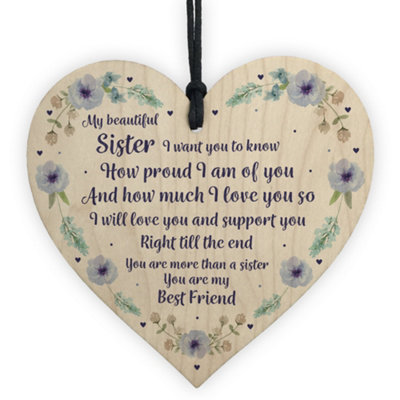 Red Ocean Sister Best Friend Plaque Wooden Heart Sister Birthday ...