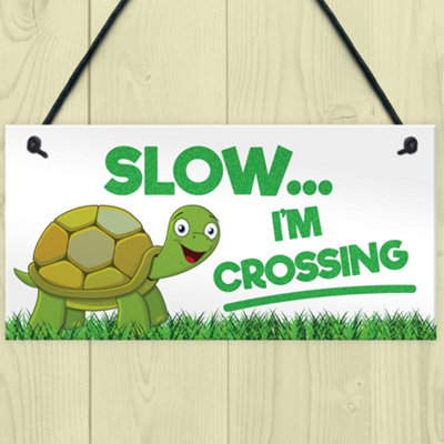 Red Ocean Slow I'm Crossing Turtle Hanging Plaque