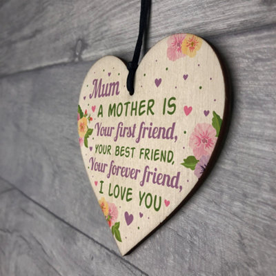 Red Ocean Special Mothers Day Gift Wooden Heart Mum Birthday Card Best ...