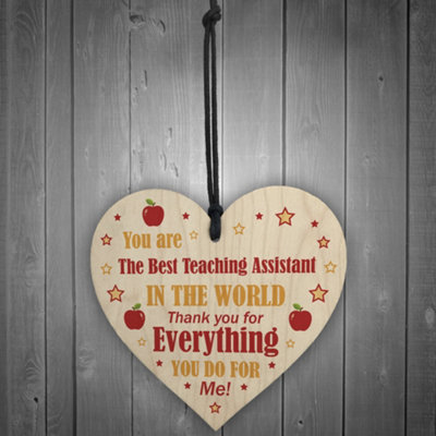 Red Ocean THANK YOU Gift For Teaching Assistant TA Wood Heart Nursery ...