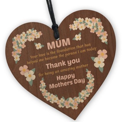 Mum Gifts Wooden Hanging Heart Plaque, Light Wood Sign, Best Mum Gifts, I Love You Mum Wood Heart, Mum Wooden Plaque, Best Mum Ever In The World On