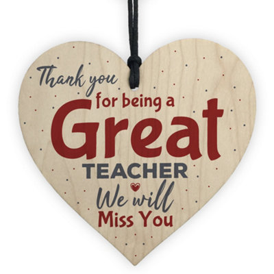 Red Ocean Thank You Teacher Gift Wooden Heart Leaving Goodbye Miss You ...