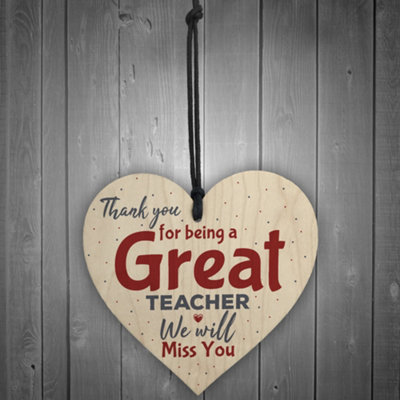 Red Ocean Thank You Teacher Gift Wooden Heart Leaving Goodbye Miss You ...