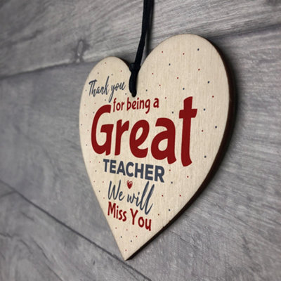 Red Ocean Thank You Teacher Gift Wooden Heart Leaving Goodbye Miss You ...