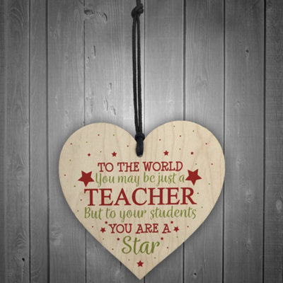 Red Ocean Thank You Teacher Gift Wooden Heart Leaving Goodbye Teaching ...