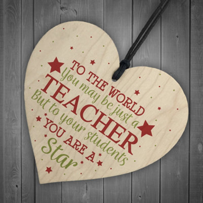Red Ocean Thank You Teacher Gift Wooden Heart Leaving Goodbye Teaching ...