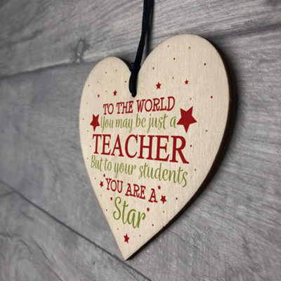 Red Ocean Thank You Teacher Gift Wooden Heart Leaving Goodbye Teaching ...