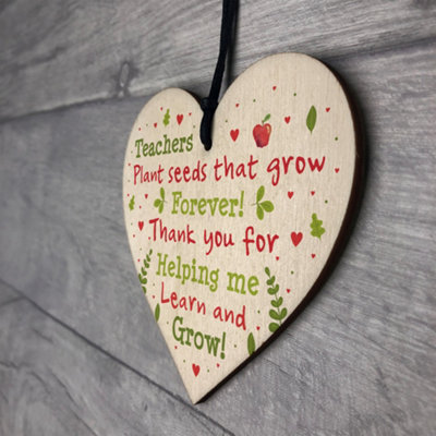 Red Ocean Thank You Teacher Gift Wooden Heart Leaving School Nursery ...