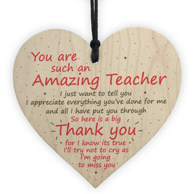 Red Ocean Thank You Teacher Gift Wooden Heart Leaving School Nursery ...