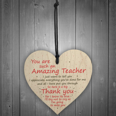 Red Ocean Thank You Teacher Gift Wooden Heart Leaving School Nursery ...