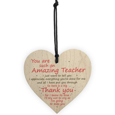 Red Ocean Thank You Teacher Gift Wooden Heart Leaving School Nursery ...
