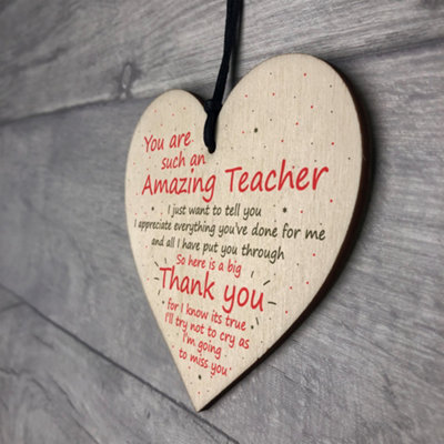 Red Ocean Thank You Teacher Gift Wooden Heart Leaving School Nursery ...