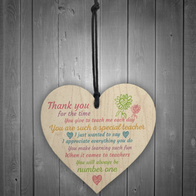 Red Ocean Thank You Teacher Gift Wooden Heart Preeschool End of Term ...