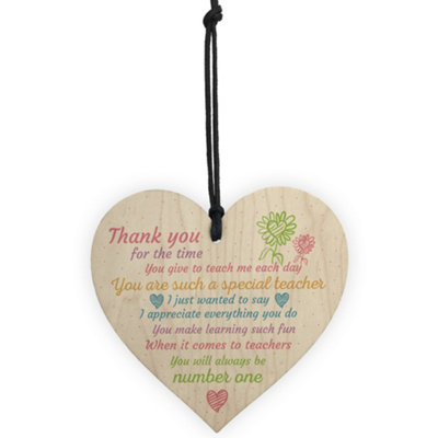 Red Ocean Thank You Teacher Gift Wooden Heart Preeschool End of Term ...