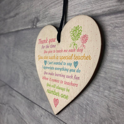 Red Ocean Thank You Teacher Gift Wooden Heart Preeschool End of Term ...