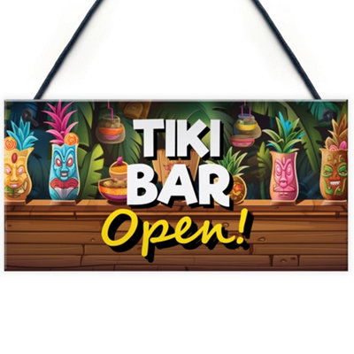 RED OCEAN Tiki Bar OPEN Hanging Garden Bar Pub Plaque Cocktails Beach ...