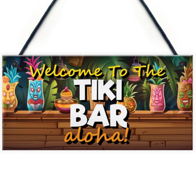 Red Ocean Tiki Bar Sign Hanging Bar Pub Plaque WELCOME Sign Aloha ...