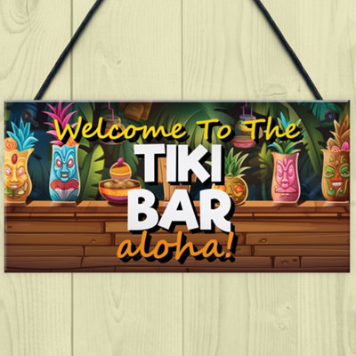 Red Ocean Tiki Bar Sign Hanging Bar Pub Plaque WELCOME Sign Aloha Cocktails Beach Decoration Garden Signs Friendship Gifts