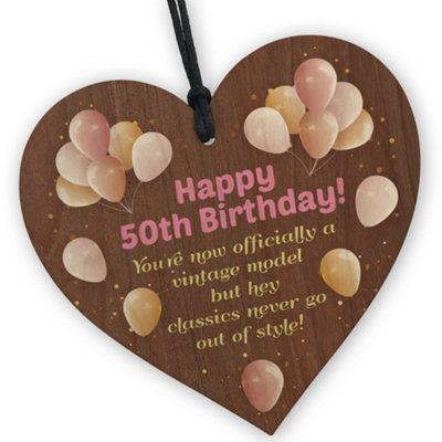 Funny 50th Birthday Fishing Gifts Wooden Heart Birthday Gift For